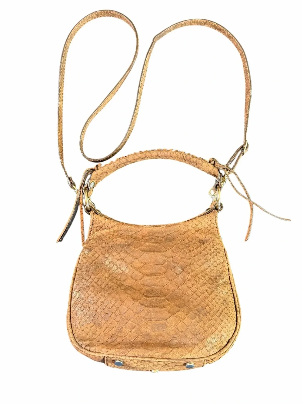 Python-Texture Tan Crossbody Bag with Turn-Lock Closure - Picture 3 of 16